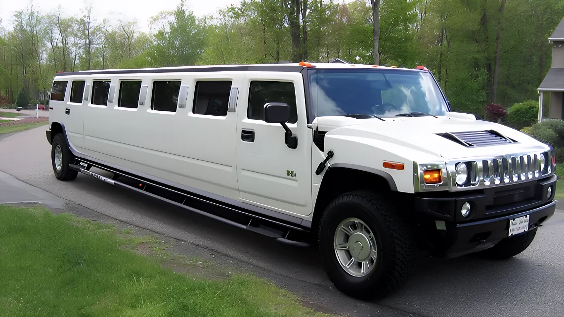 White 18 passenger Hummer stretch limousine exterior